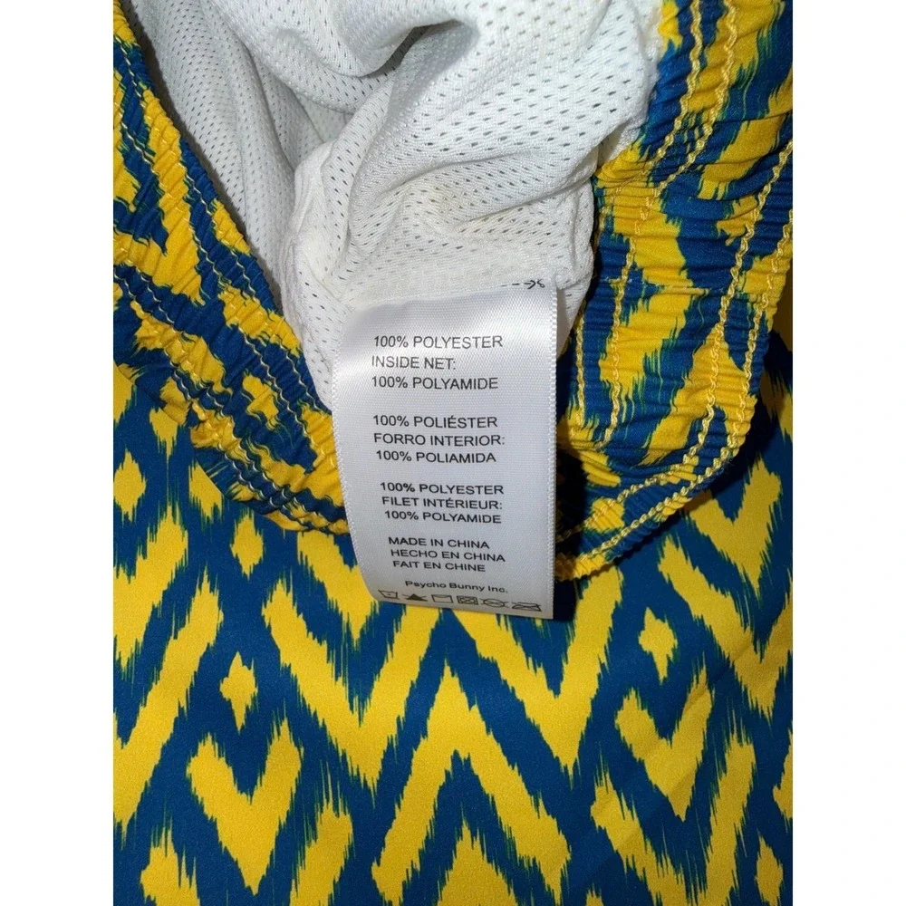 NWOT Psycho Bunny Mens‎ Swim Trunks Yellow Blue  Chevron Mesh Lined XXXL 3XL
